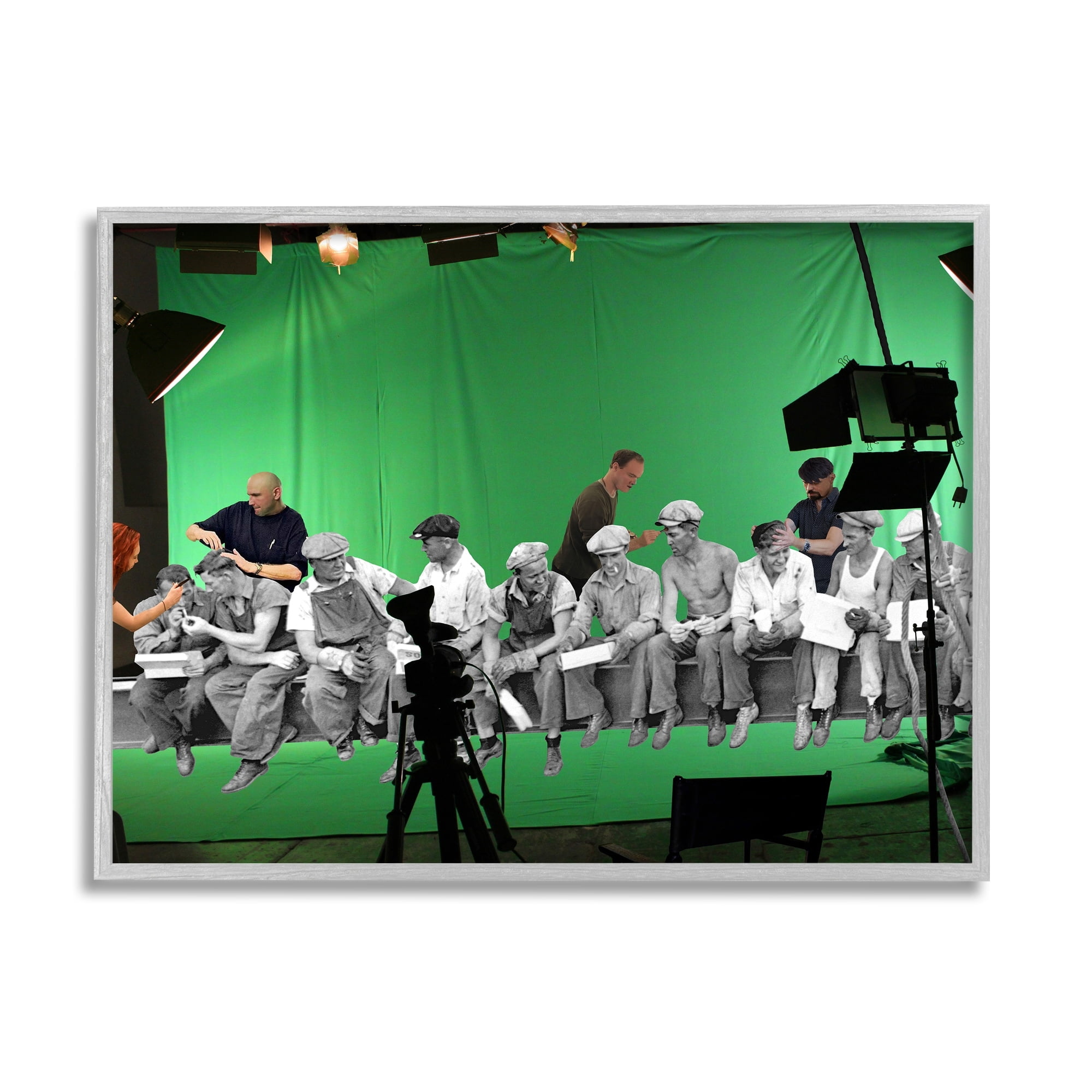 Stupell Industries Green Movie Set Vintage Monochrome People Collage Framed Wall Art, 20 x 16, Design by Barry Kite