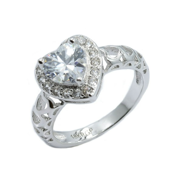 Metals Jewelry Men's / Women's 18k White Gold Plated Heart CZ Wedding Band Ring Size