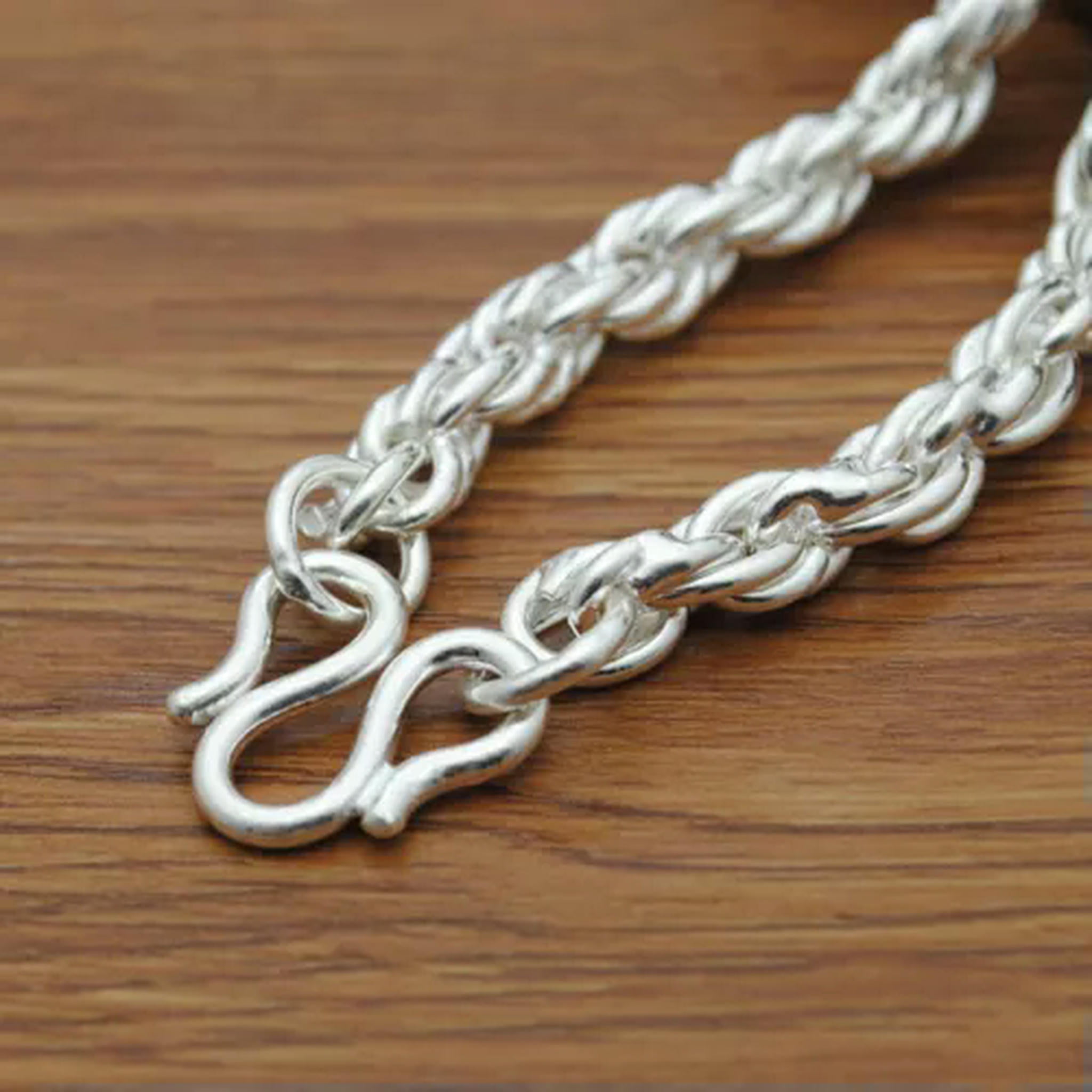 HOOUN Pure S999 Fine Silver Chain Men Gift 4mm -10mm Twisted Rope Necklace 39-218g-6mm,25.6inch, 100g