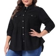 thumbnail image 2 of DARING DIVA Women's Plus Size Long Sleeve Button Down Blouses 3X Black, 2 of 6