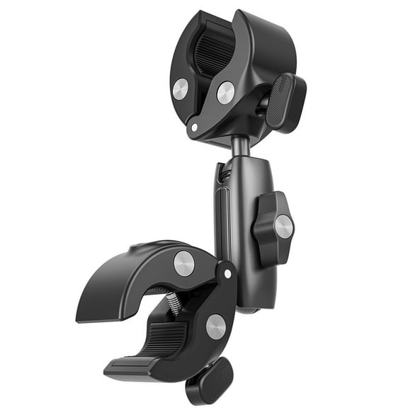 Motorcycle Handlebar Clamp Mount - Bigcan Dual Ball Arm Aluminum Alloy Tube Holder for GoPro Insta360 Action Camera, 360° Adjustable Double Crab Clamp for Riding Vlog Filming