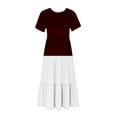 thumbnail image 3 of pimelu Dresses for Women Cocktail Dresses for Women Pleated Swing Loose A Line Beach Maxi Dress with Pocket Summer Formal Color Patchwork Short Sleeve Crewneck Girls Long Sun Dresses, 3 of 4