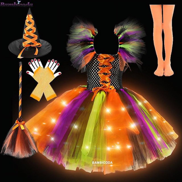 Vestido de princesa de bruja del diablo para niña, vestido con luz Led, disfraz de Halloween, disfraz de fiesta de carnaval, conjunto de vampiro aterrador para Cosplay