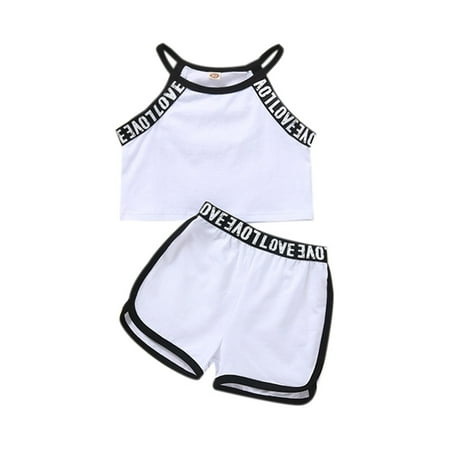 

Toddler Baby Camisole + Shorts Letter Print Elastic Waist Sport Style Cool Summer Clothing
