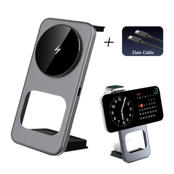 3-in-1 Magnetic Wireless Charging Station, Foldable Fast Charger Stand Compatible with MagSafe iPhone 17-12, Android Phones, Apple Watch & AirPods