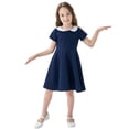 thumbnail image 2 of TIREOW Girls Summer Preppy Dresses Short Sleeve Dresses Solid Color Peter Pan Collar A Line Casual Soft Knit Play Dress, 2 of 9