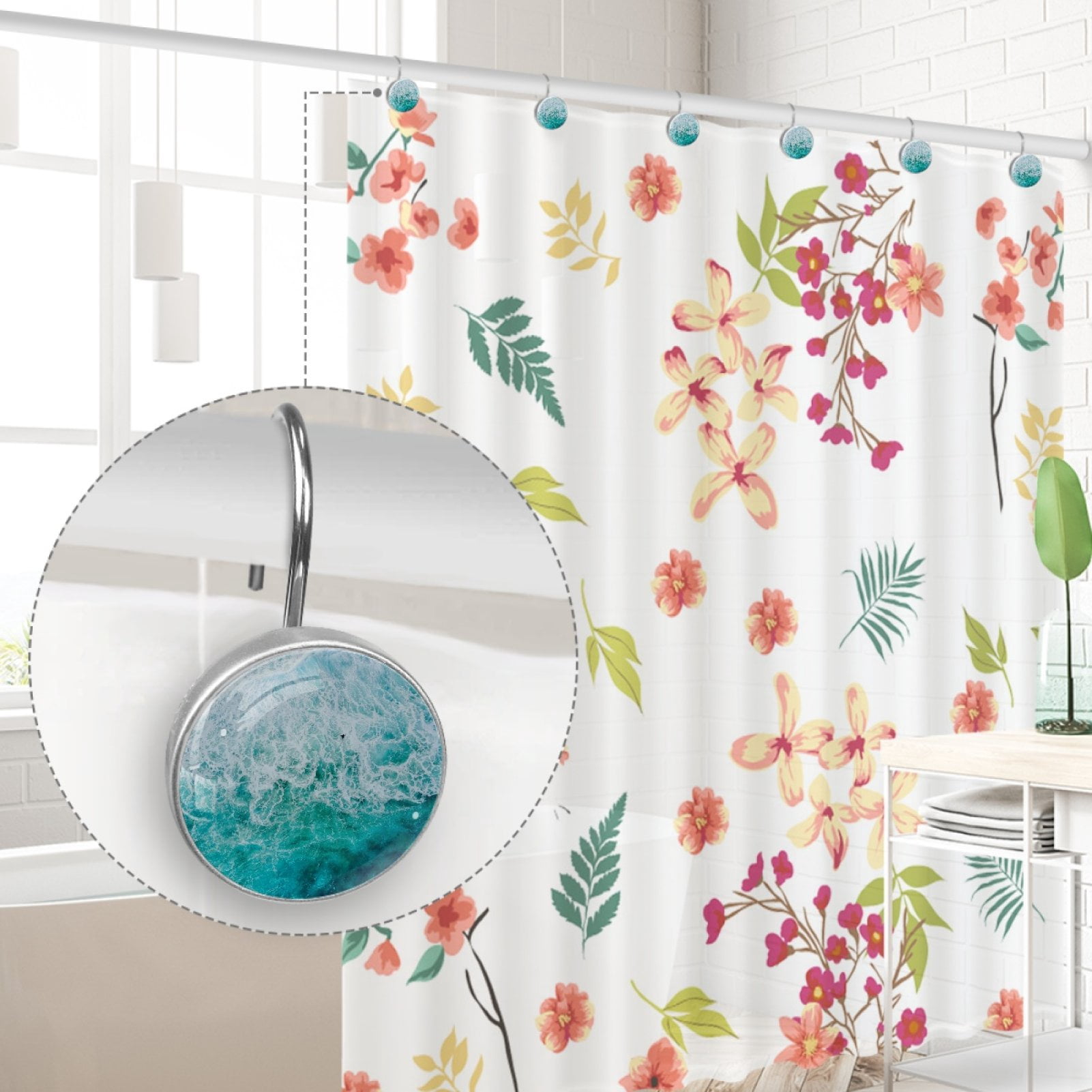 HemaKayy 12 Pcs Decorative Shower Curtain Hooks - Stainless Steel Rings for Bathroom Décor - Easy Glide & Secure Hold - Perfect Decoration for Bathroom Shower Rods - Sea Ocean Seaside