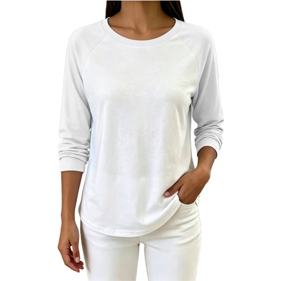 hoksml Women's Color Block Raglan Long Sleeve T Shirt, Loose Casual Crew Neck Top with Curved Hem