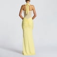 thumbnail image 6 of jtjvou Women's Halter Twist Knot Maxi Dress Draped Ribbon Ruched Cocktail Dress Sheer Mesh Bodycon Formal Dresses Yellow S, 6 of 8