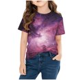 thumbnail image 3 of Kids Galaxy Space Print T-Shirt for Girls, Short Sleeve Soft Stretchy Graphic Tee, All Over Colorful Nebula Pattern,Size 15 T, 3 of 9