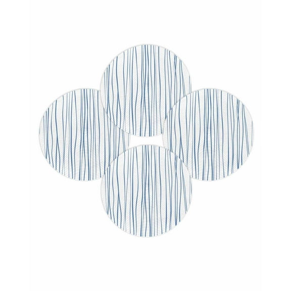 Round Placemats Set of 4 Blue White Lines Place Mats Washable Woven Placemat Abstract Art Circle Braided Table Mat for Kitchen Dining Table Party Home Decor 15 Inch