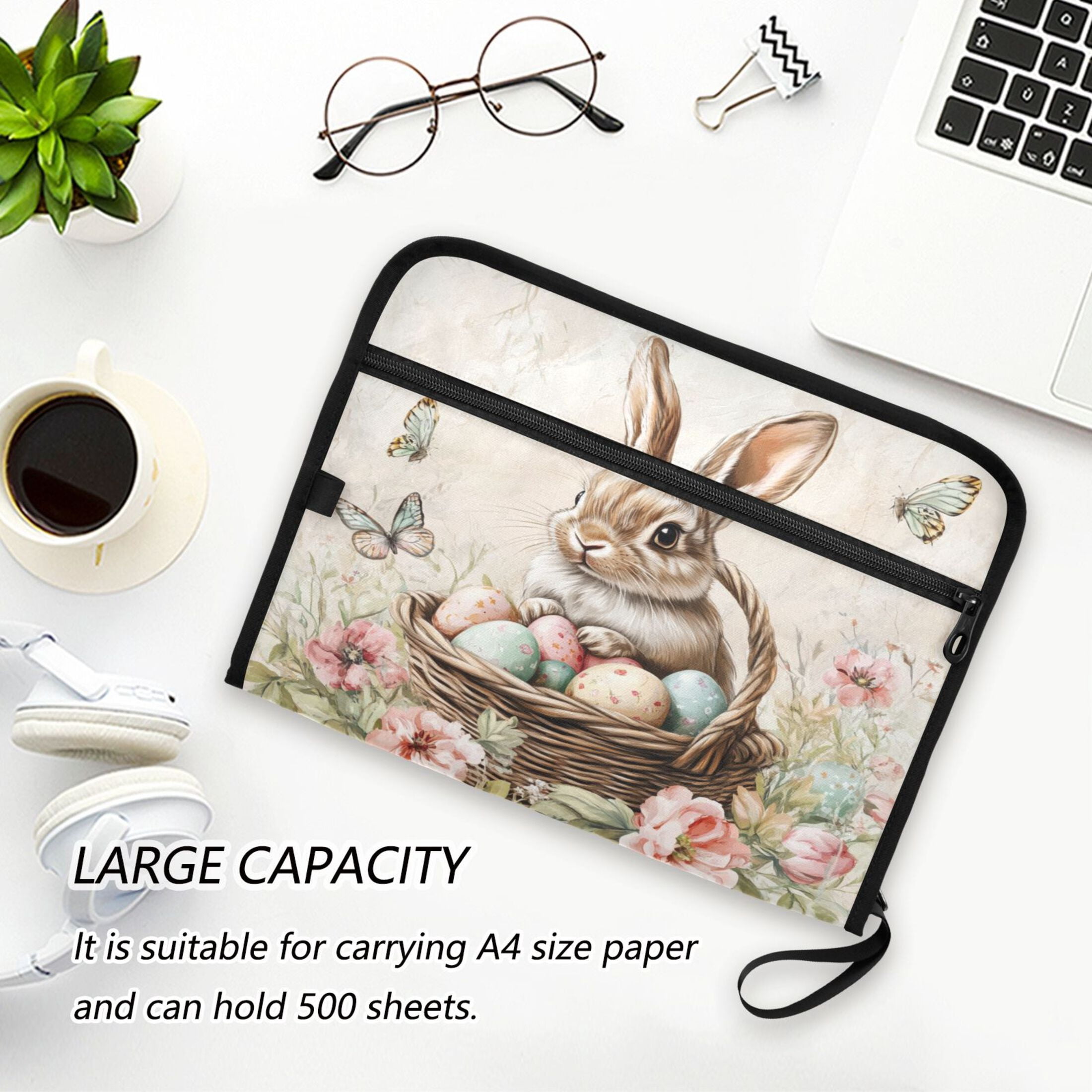 WOBOGO Brown Easter Bunny Expanding File Folder Letter Size Accordion Filing Organizer 13 Pocket Separate Organ Pocket