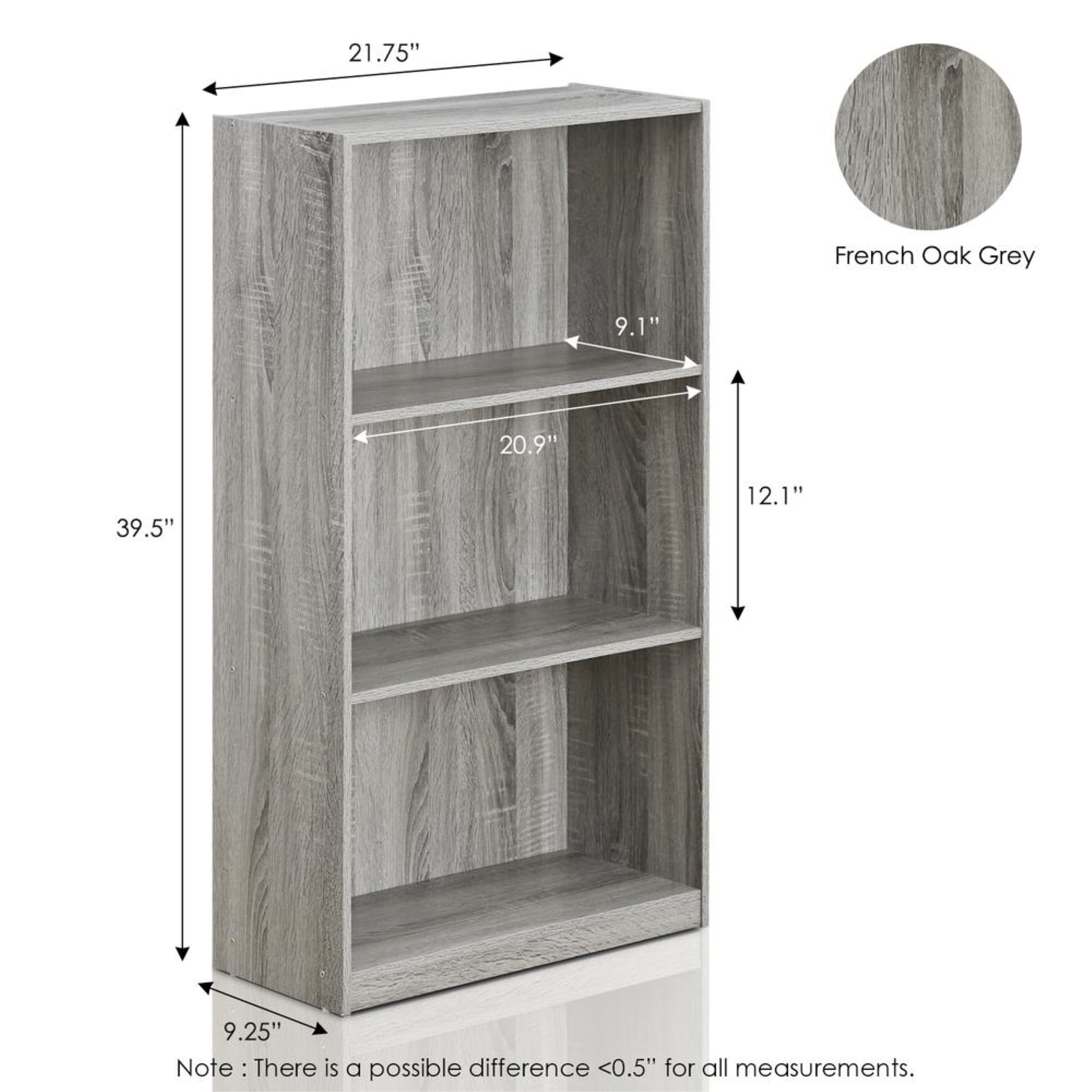 Furinno Basic 3 - Tier Bookcase Storage Shelves, French Oak Grey