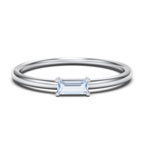 East-West Stackable Baguette Birthstone Ring - Aquamarine (March)