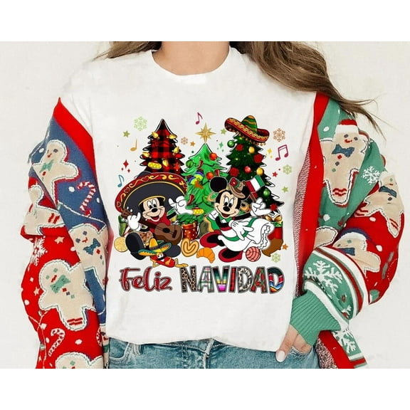Feliz Navidad Mickey Minnie Disney Holiday Shirt, Vintage Disney Holiday Lights Shirt, Wdw Disneyland Mexican Holiday Party 2025 Shirt, S-5XL Shirt