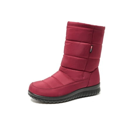 

Wazshop Womens Winter Boot Mid-Calf Snow Boots Faux Fur Warm Shoes Casual Plush Lined Shoe Ladies Round Toe Comfort Red 5.5