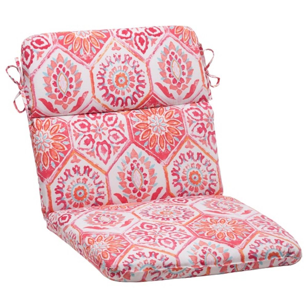 40.5" Pink Psychedelic Kaleidoscopic Outdoor Patio Rounded Chair Cushion