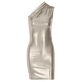 thumbnail image 5 of Coduop Women One Shoulder Mini Dress Bodycon Shiny Metallic Wet Look Sleeveless Ruched Dress, 5 of 9
