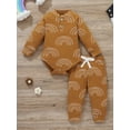 thumbnail image 2 of Qiylii 2Pcs Baby Fall Outfits, Rainbow Print Ribbed Long Sleeves Romper + Pants, 2 of 9