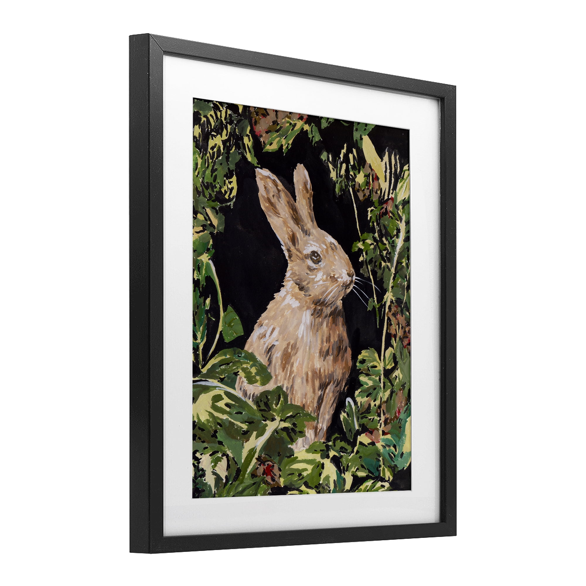 Stupell Industries Wreathed Botanicals Rabbit Black Framed Print Under Glass, design by Melissa Wang