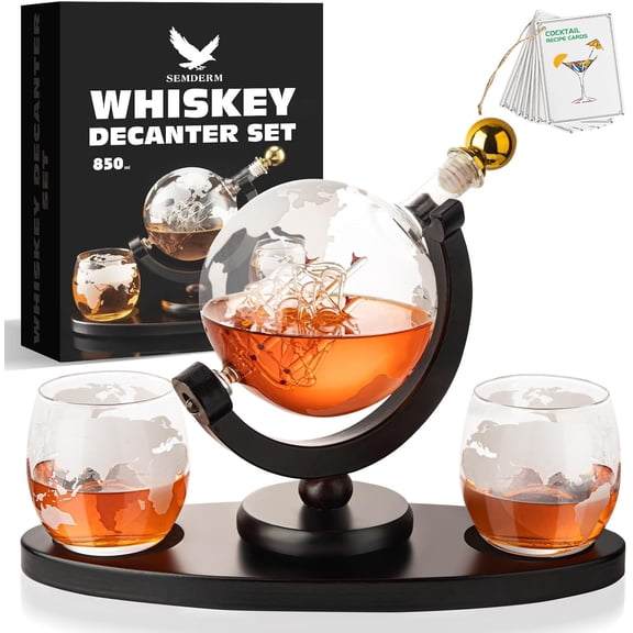 Whiskey Decanter Set with 2 Glasses - Ideal Christmas Gift for Men, Dad, Husband, Brother Anniversary Birthday Gifts for Him Liquor Scotch Bourbon Vodka