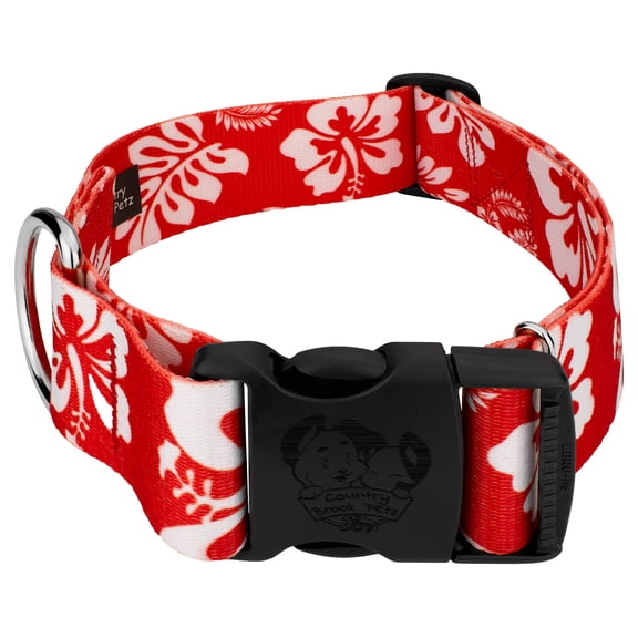 Country Brook Petz® 1 1/2 inch Deluxe Red Hawaiian Dog Collar, Medium