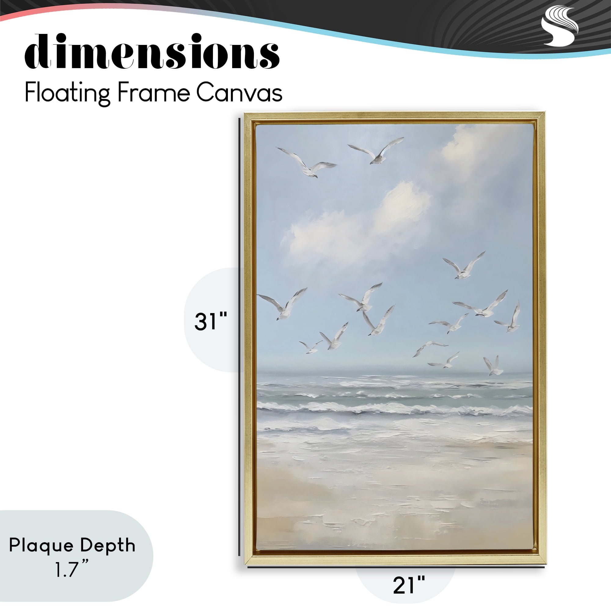 Stupell Industries Ocean Flight Seagulls Gold Framed Floater Canvas Wall Art, design by Creative Studio