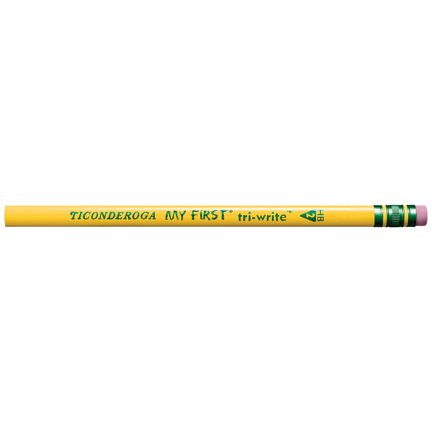 Ticonderoga My First Tri-Write Wood-Cased Pencils, Unsharpened, #2 HB Soft, With Erasers, Yellow, 36 Count