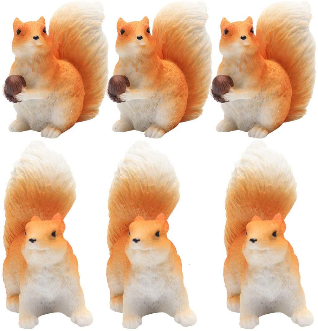 Squirrel Fairy Garden Miniature Figurines Collection Playset for Christmas Birthday Gift Desk Decorations 4 Pcs Squirrel Figure Animal Model Toys Easter Cake Toppers 