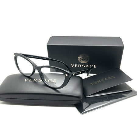 Versace Polished Black Cateye Woman Eyeglasses MOD 3258 53mm Gb1
