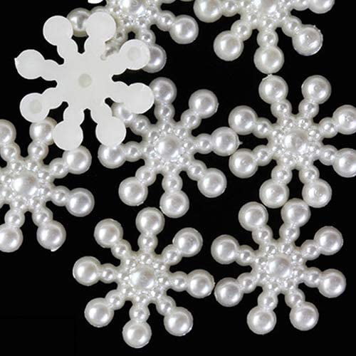 DIY 100pcs Snowflake Snow Flatback Pearl Embellishments Christmas Craft Decor