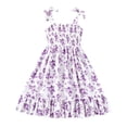 thumbnail image 3 of Huowey Toddler Kids Girls Floral Sundress Smocked Sleeveless Spaghetti Strap Ruffled Pleated High Waist Flower Print Tiered A-Line Dresses Stylish Mid Dress For Party Beach,Purple,7-8 Years, 3 of 5
