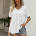 thumbnail image 3 of SWSMCLT Women's Soft Blouse Deep V Neck Top Fashion Fall Slim Fit Shirt Chiffon Short Sleeve Cuffed Sleeve T Shirt White Large, 3 of 4