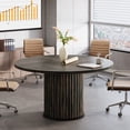 thumbnail image 3 of Finmind 47-inch Round Conference Table for 4-6 People, Wooden Meeting Table with Sturdy Metal Base for Conference Room, Black Brown, 3 of 8