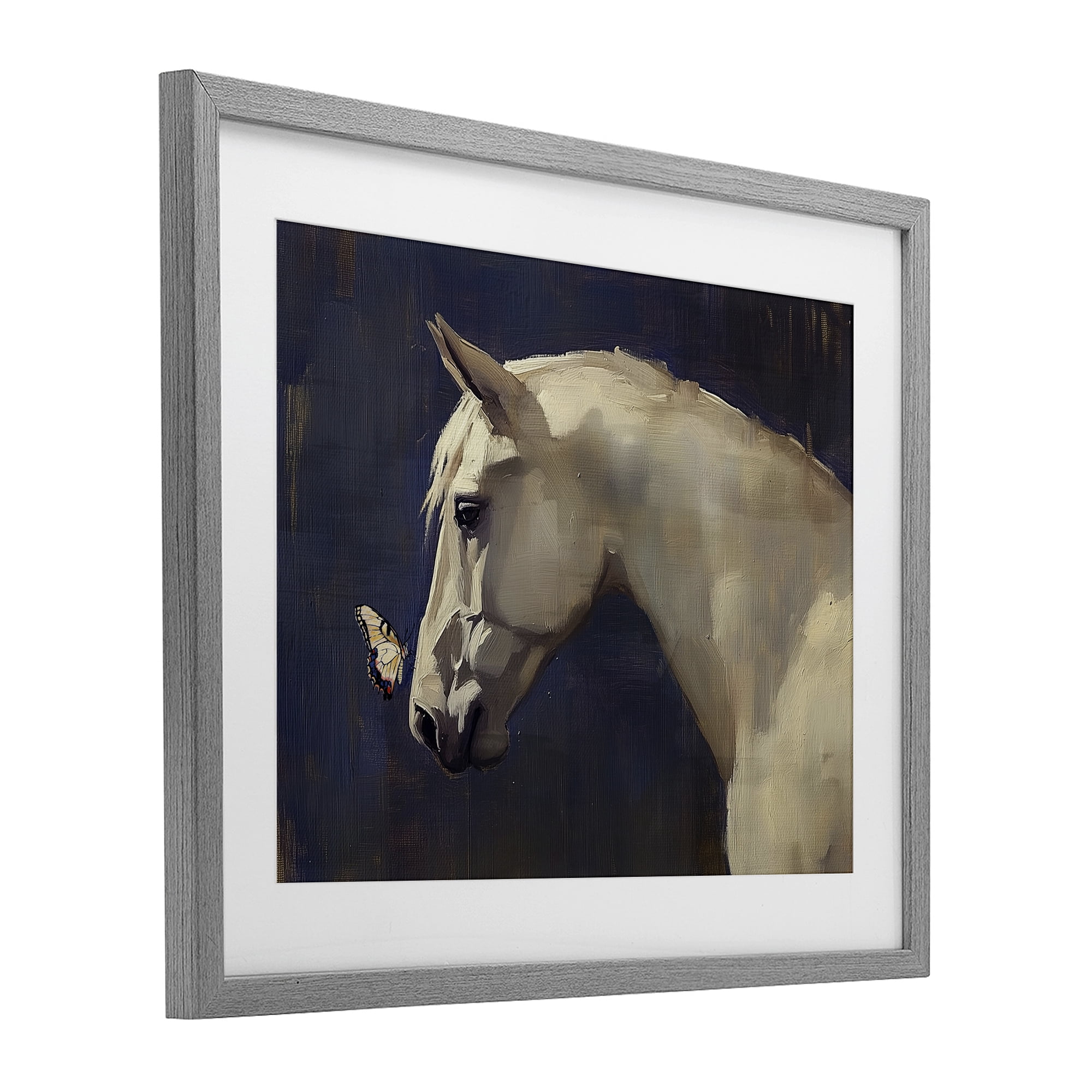 Stupell Industries Peaceful Meeting Horse & Butterfly Gray Framed Print Under Glass, design by Svetlana Aleynikova