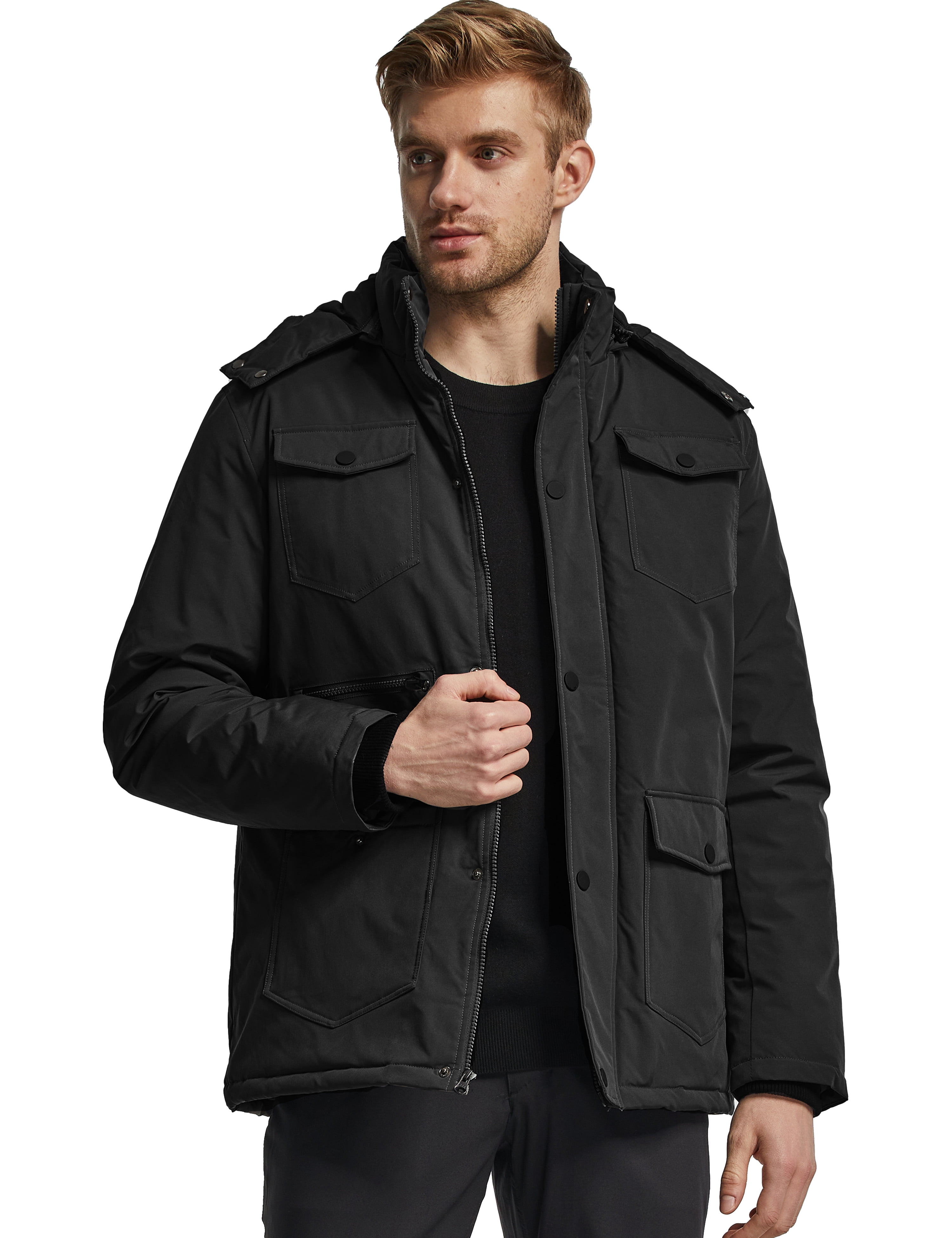 Men's Winter Coat Warm Padded Puffer Jacket Windproof Winter Coat Black L