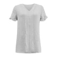 thumbnail image 4 of Mode Femme T-Shirt Col en V - Ajusté, Manches Courtes avec Ourlet à Volants pour Style Décontracté, 4 of 5