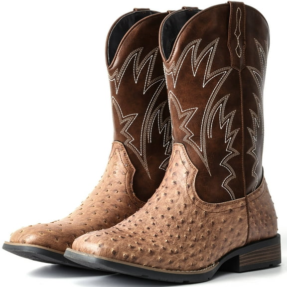Cowboy Boots For Men Western Ostrich Wide Durable Fashionable Embroidered Pull On Slip Resistant Assorted Colors Boots