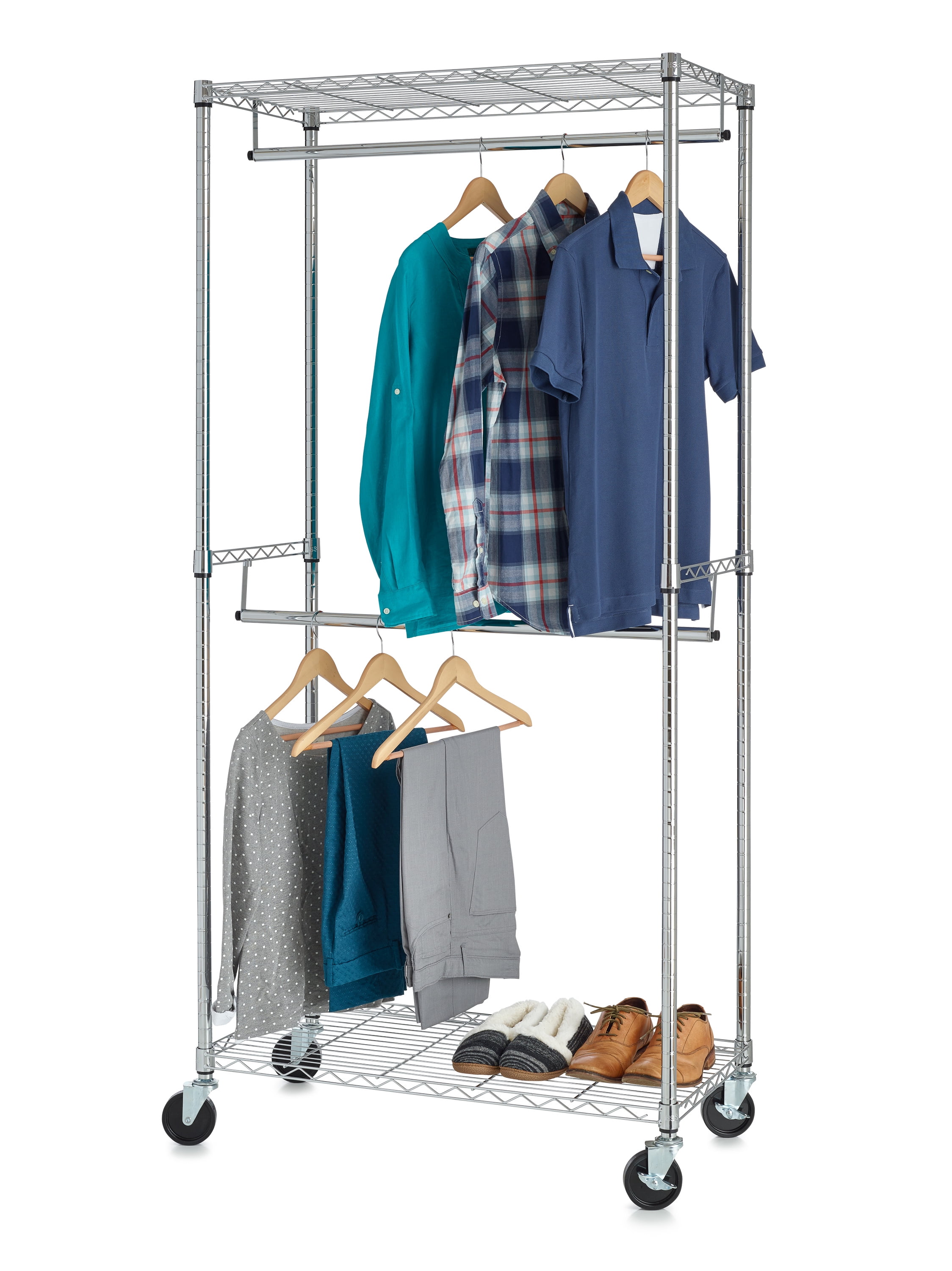 Details about   Laundry Clothes Rack w Adjustable Shelves Rolling Caster Durable Steel Chrome