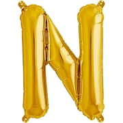 Northstar Alphabet Letter N Shape Solid Air-Fill 16 Foil Balloon, Gold