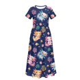 thumbnail image 5 of Uourmeti Kids Girls Short Sleeve Axolotl Ocean Print Dress Summer Casual Loose Dresses Cute Holiday Long Maxi Dress with Pockets, Size 9-10 Years, 5 of 7