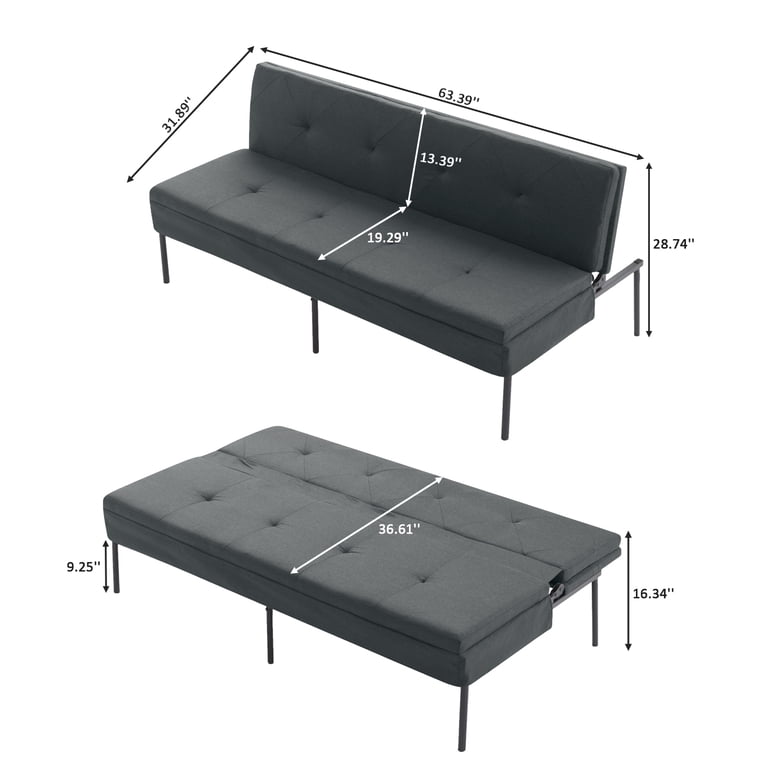 Gewnee 63.39" Futon Sofa Bed, 5-Position Adjustable Sleeper photo 2