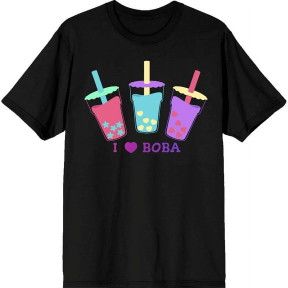 I Love Boba Adult Black Crew Neck Short Sleee Tee-Medium