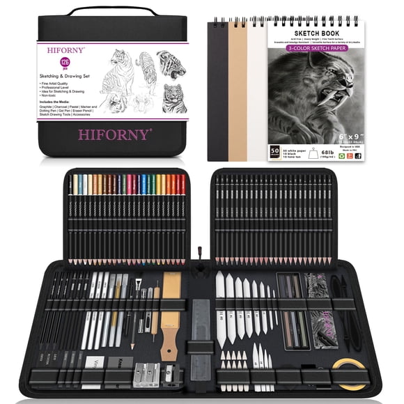 Kit de dibujo HIFORNY, 126 unidades, juego de lápices de dibujo con cuaderno de bocetos