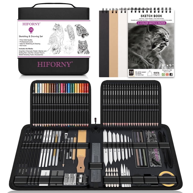 Kit de dibujo HIFORNY, 126 unidades, juego de lápices de dibujo con cuaderno de bocetos