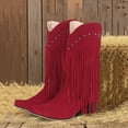 thumbnail image 4 of Chenyee Fringe Cowboy Boots for Women Wide Calf Heel Fashion Studed Western Pointed Toe Riding Booties, 4 of 6