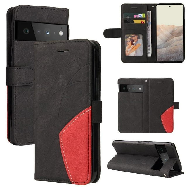 GANGXUN Flip Case for Google PixeL 6 Pro – Leather Wallet Cover with Card Slots, Kickstand & Color Stitching Protective Folio