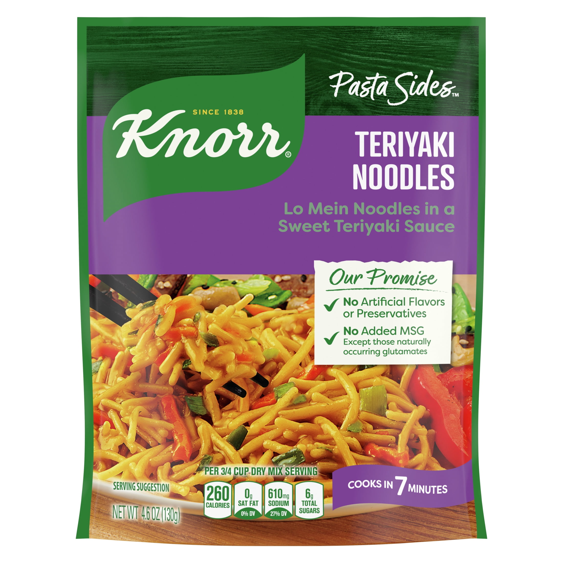 Knorr Pasta Sides Teriyaki Noodles, Cooks in 7 Minutes, No Artificial Flavors, No Preservatives, No Added MSG 4.6 oz