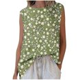 thumbnail image 2 of Womens Tops Plus Size Sleeveless Round Neck Floral Printed Casual Tank Top Green XL, 2 of 5
