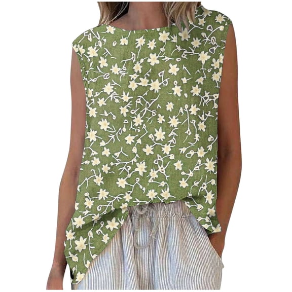 CheerKidz Women's Printed Round Neck Sleeveless Tank Tops Summer Casual Fashion Tee,Breathable Lightweight Blouse,Trendy Vacation and Beachwear,Loose Fits Yoga Tops(Green#4,M)
